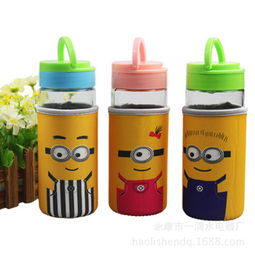 現貨批發手提玻璃杯小黃人玻璃杯各款杯套兒童水杯杯子 好利身日用品